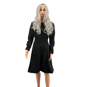 Crop David Peck Wool Black A-line Long Sleeve Dress With Pockets 8 Silk Lining